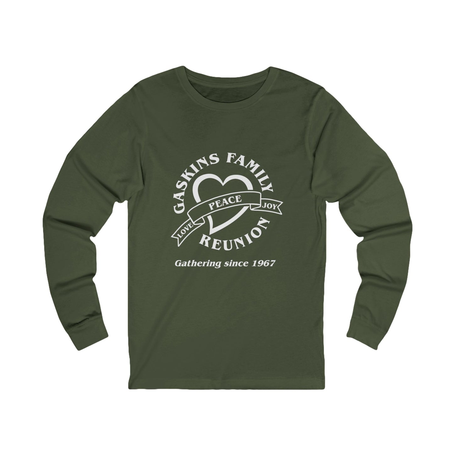 Gaskins Reunion Long Sleeve Tee - Love, Peace, Joy with White logo