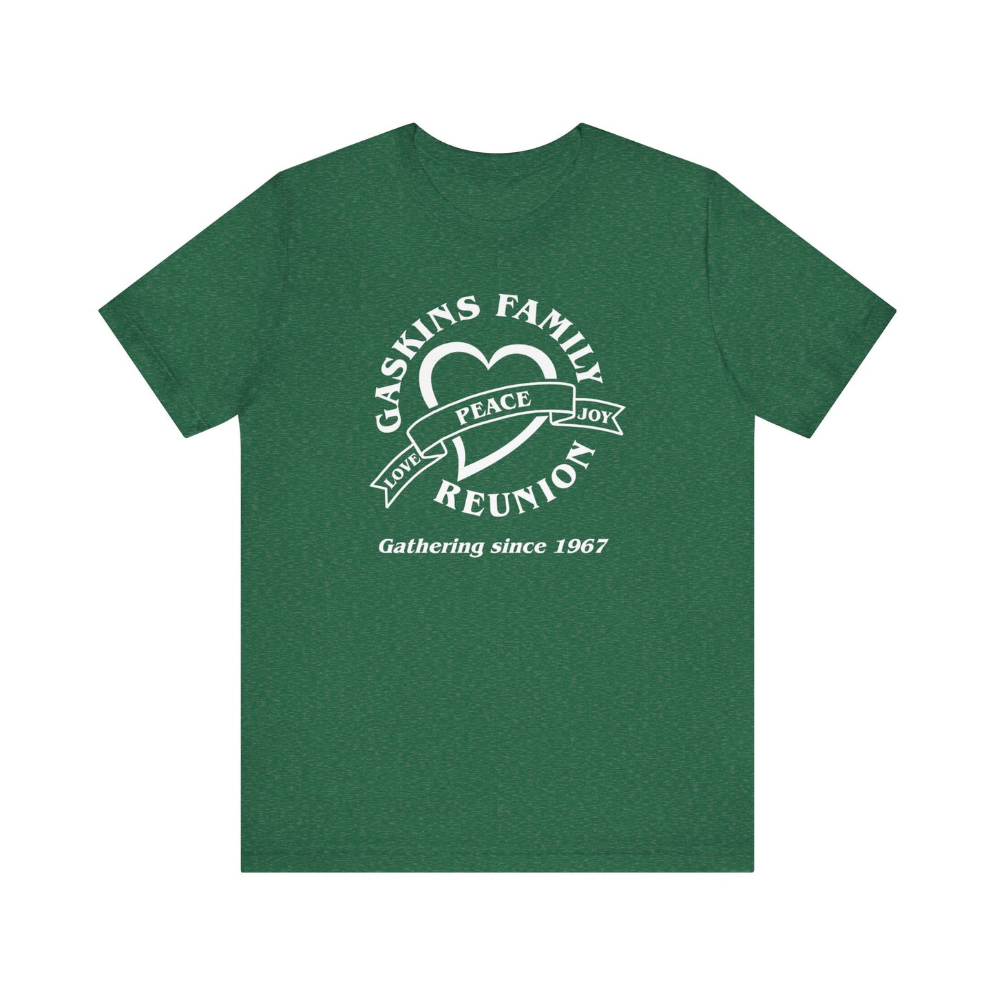 Family Reunion Short Sleeve Tee White Logo- Gaskins Family Gathering Since 1967