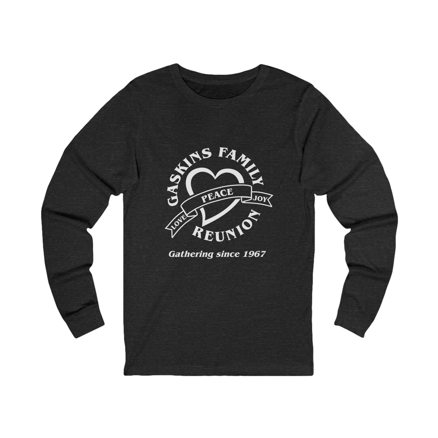 Gaskins Reunion Long Sleeve Tee - Love, Peace, Joy with White logo
