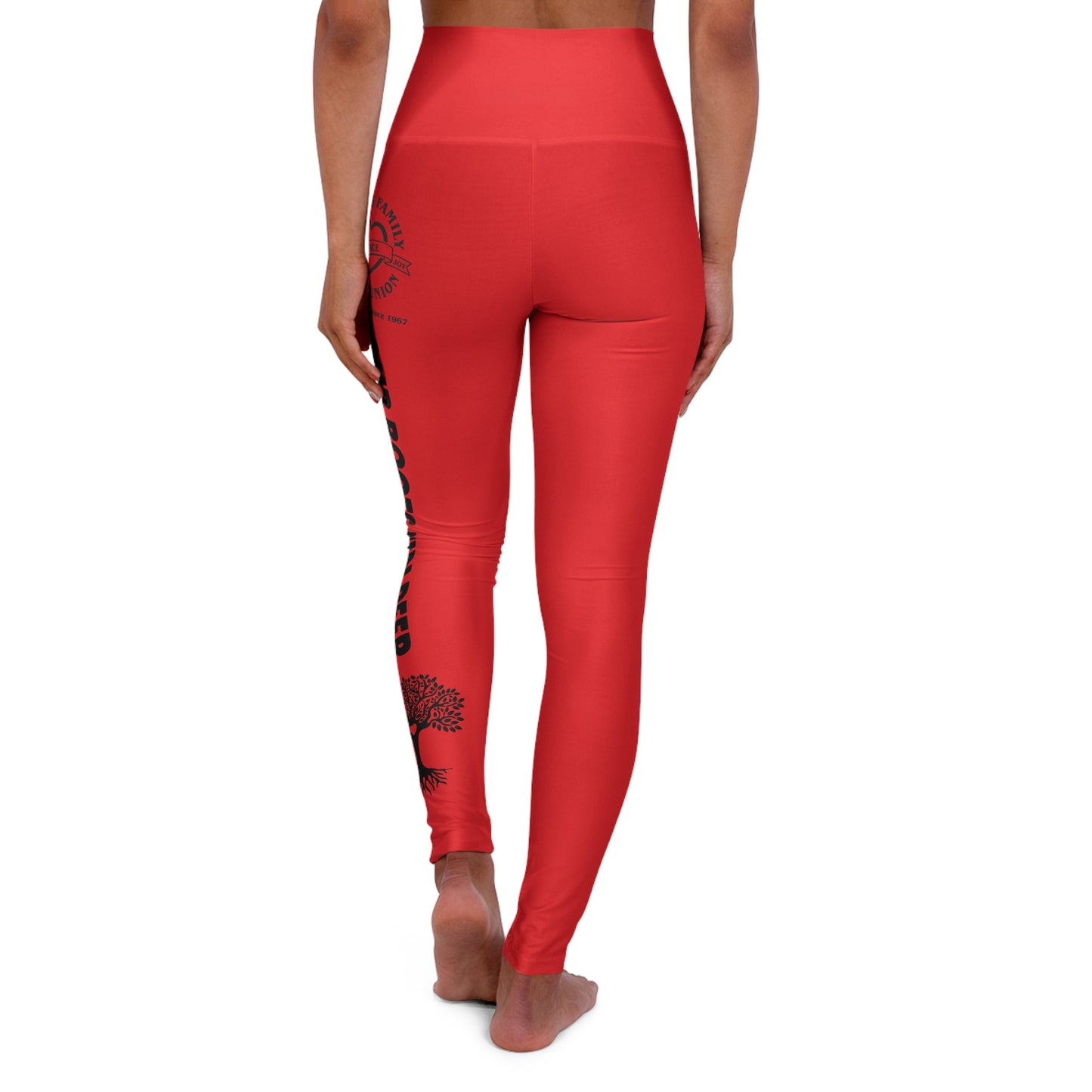 Gaskins Red High Waisted Yoga Leggings Black Graphics
