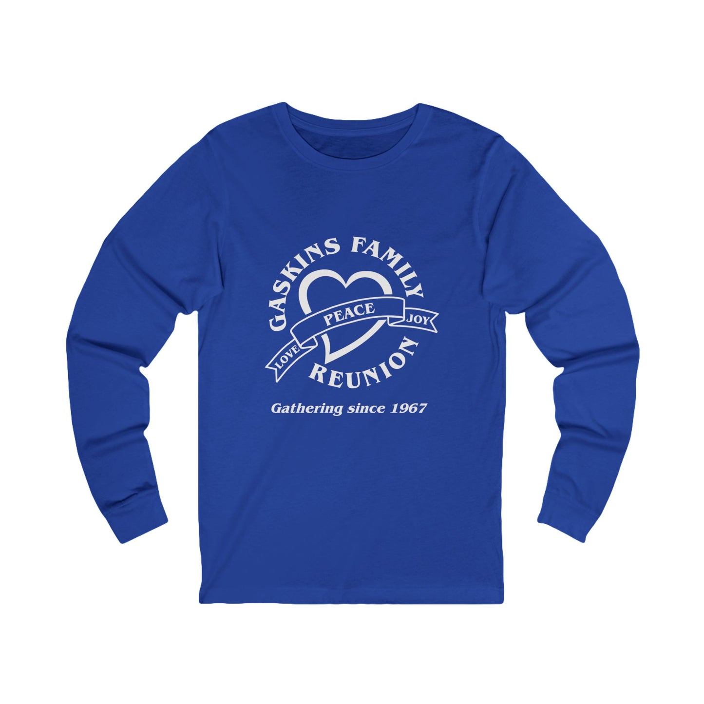 Gaskins Reunion Long Sleeve Tee - Love, Peace, Joy with White logo