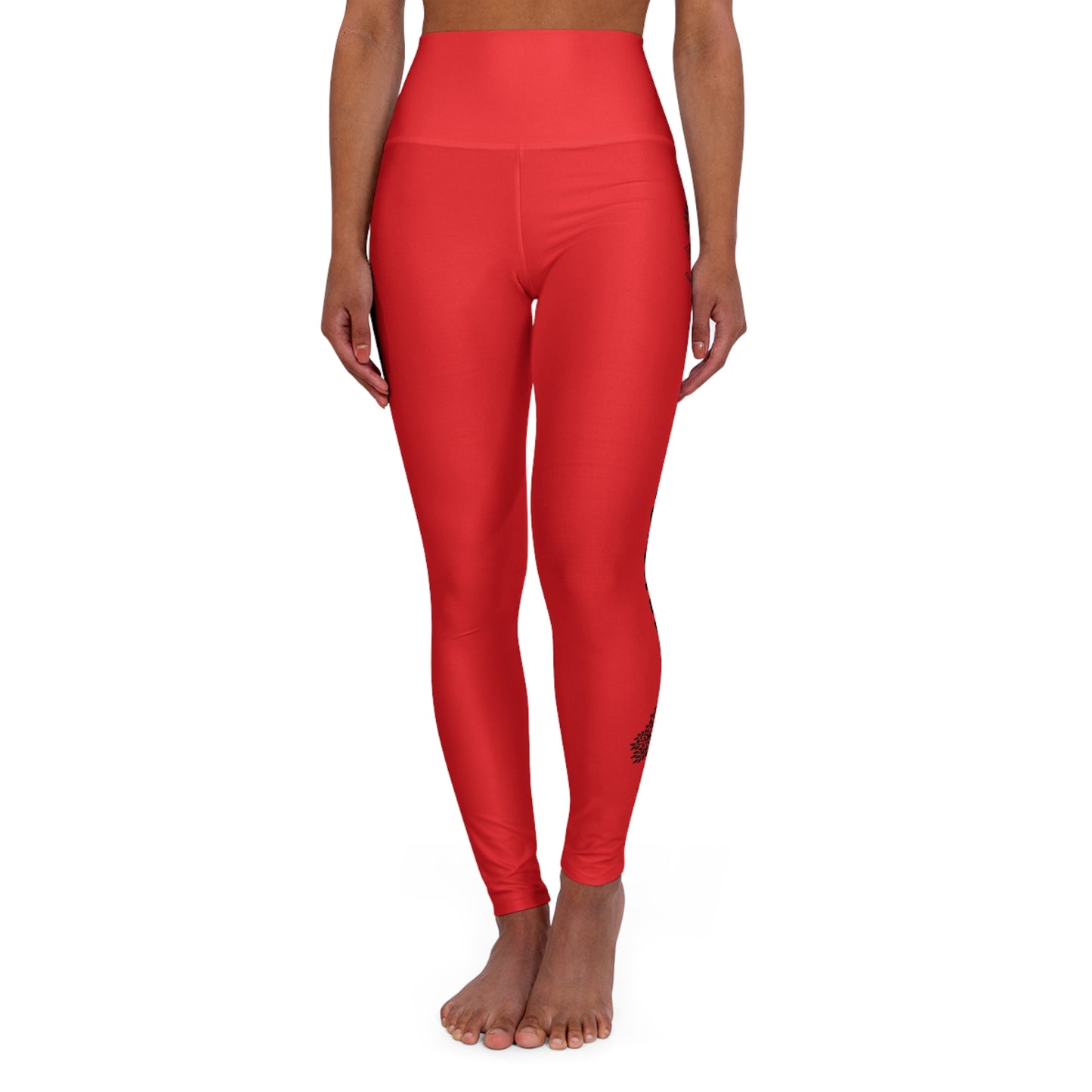Gaskins Red High Waisted Yoga Leggings Black Graphics
