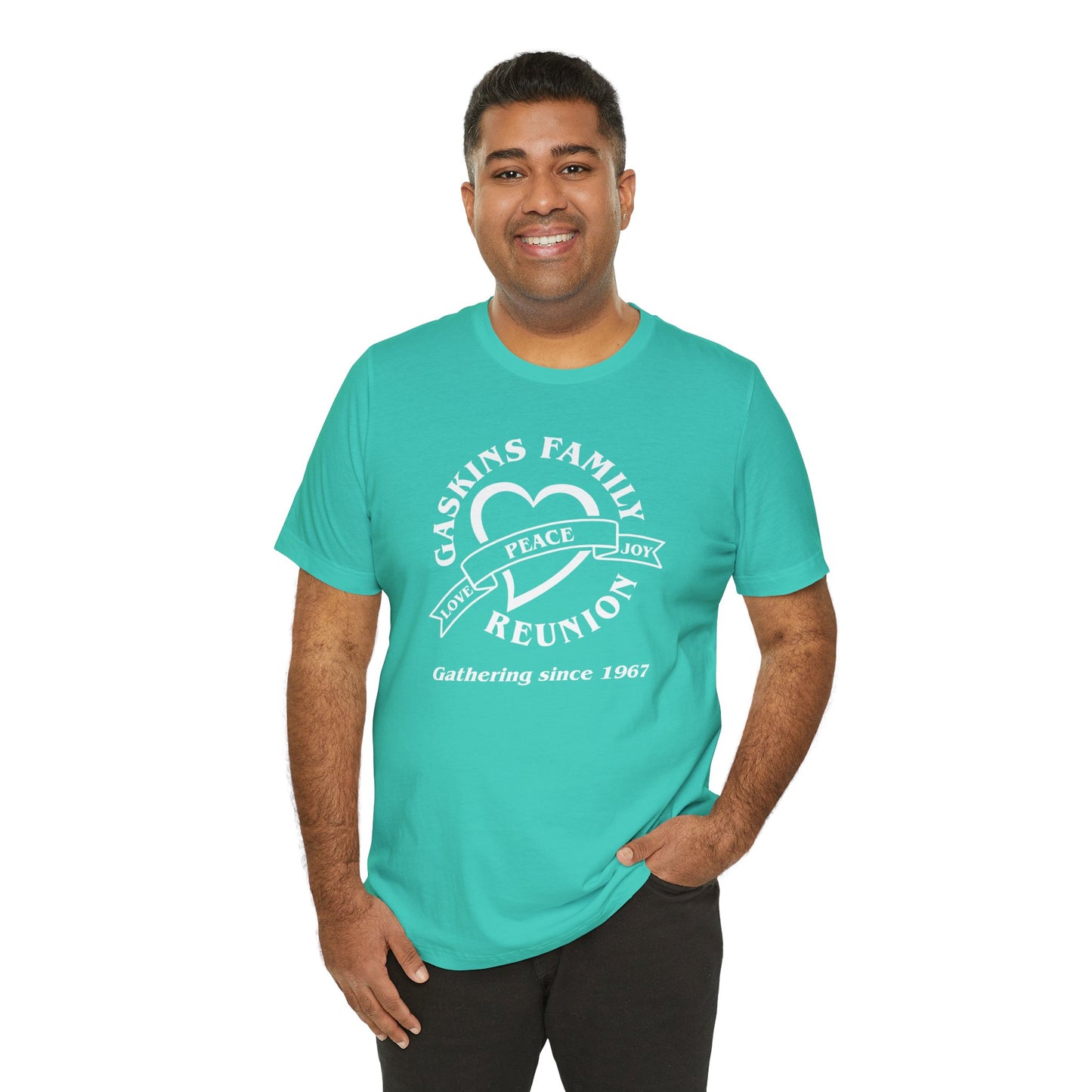 Family Reunion Short Sleeve Tee White Logo- Gaskins Family Gathering Since 1967