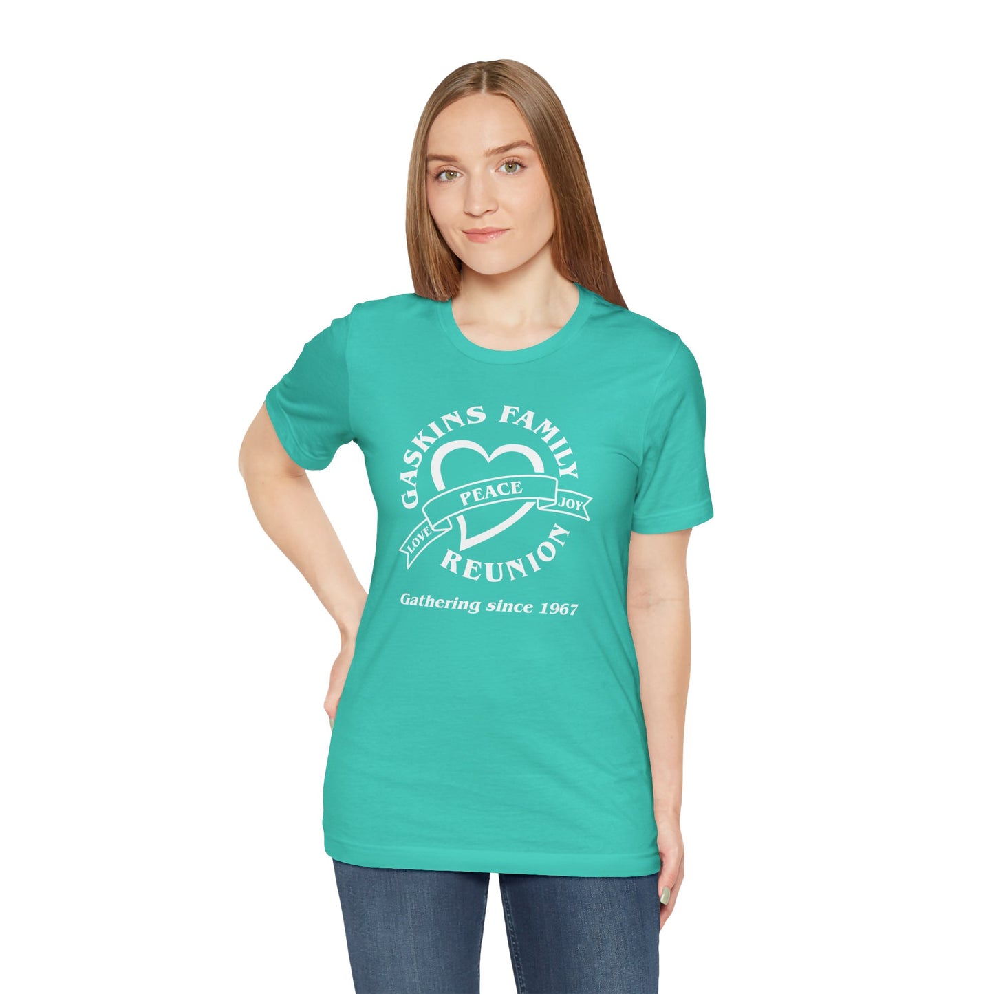 Family Reunion Short Sleeve Tee White Logo- Gaskins Family Gathering Since 1967