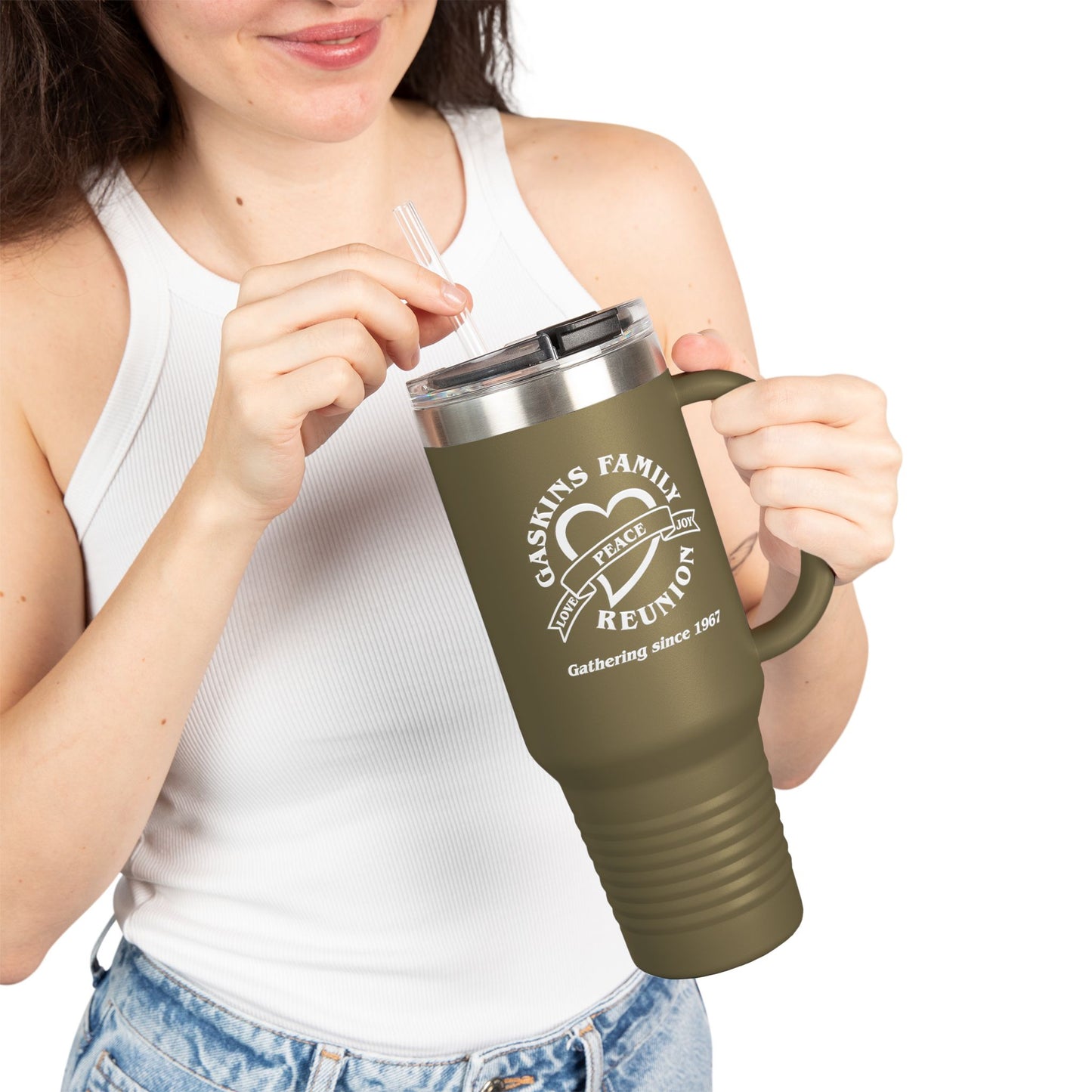 Gaskins 40oz Custom Insulated Travel Mug White Logo