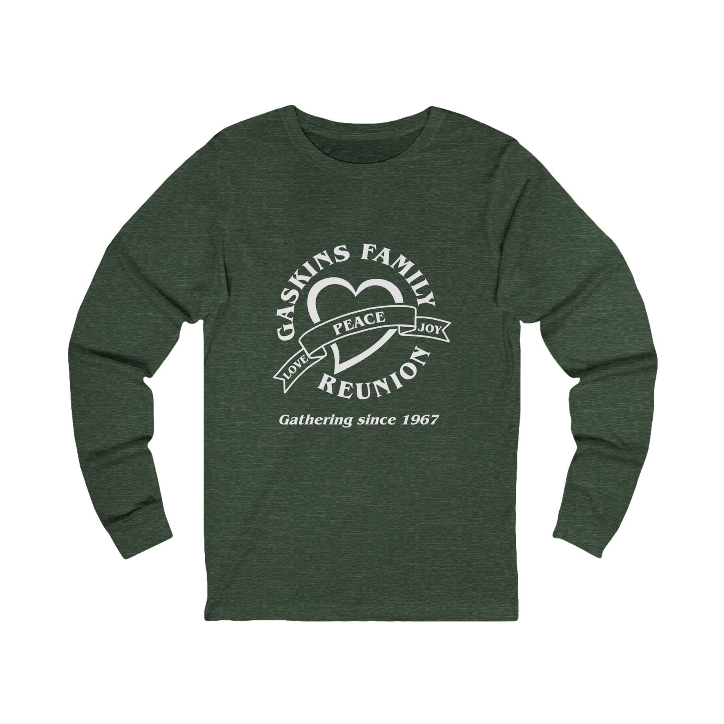 Gaskins Reunion Long Sleeve Tee - Love, Peace, Joy with White logo