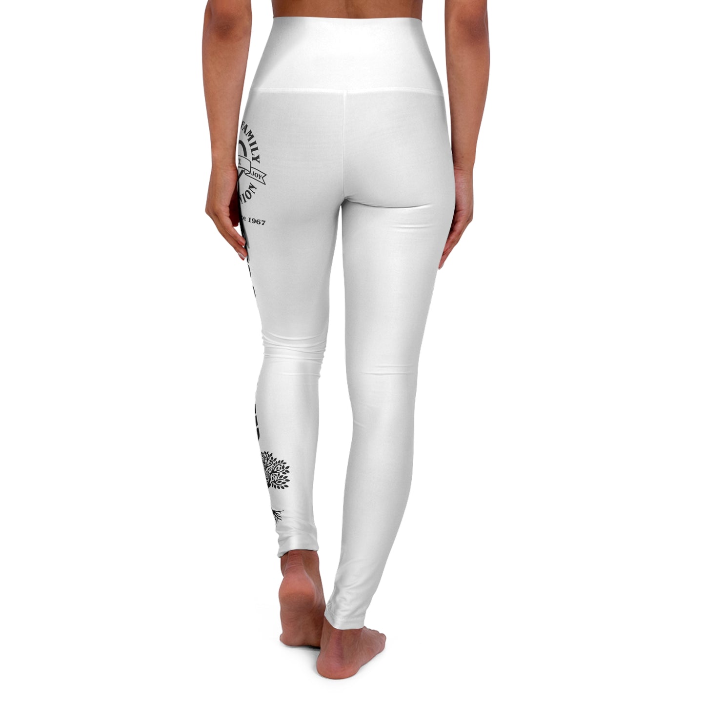 Gaskins High Waisted Yoga Leggings - White w/black design