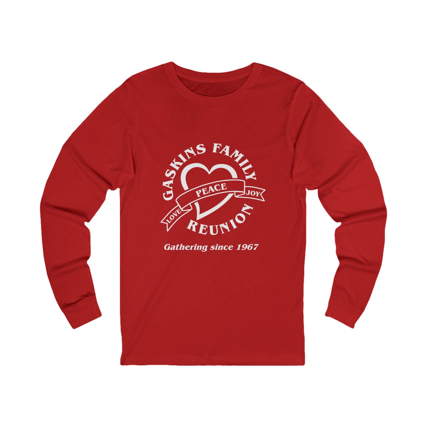 Gaskins Reunion Long Sleeve Tee - Love, Peace, Joy with White logo