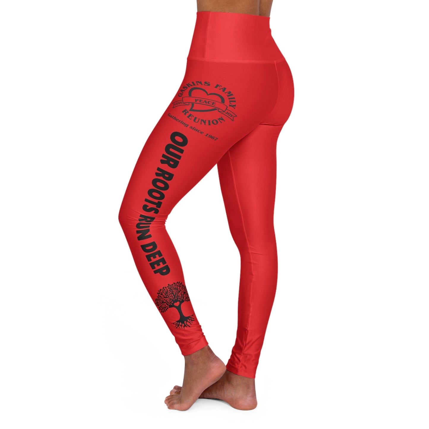 Gaskins Red High Waisted Yoga Leggings Black Graphics