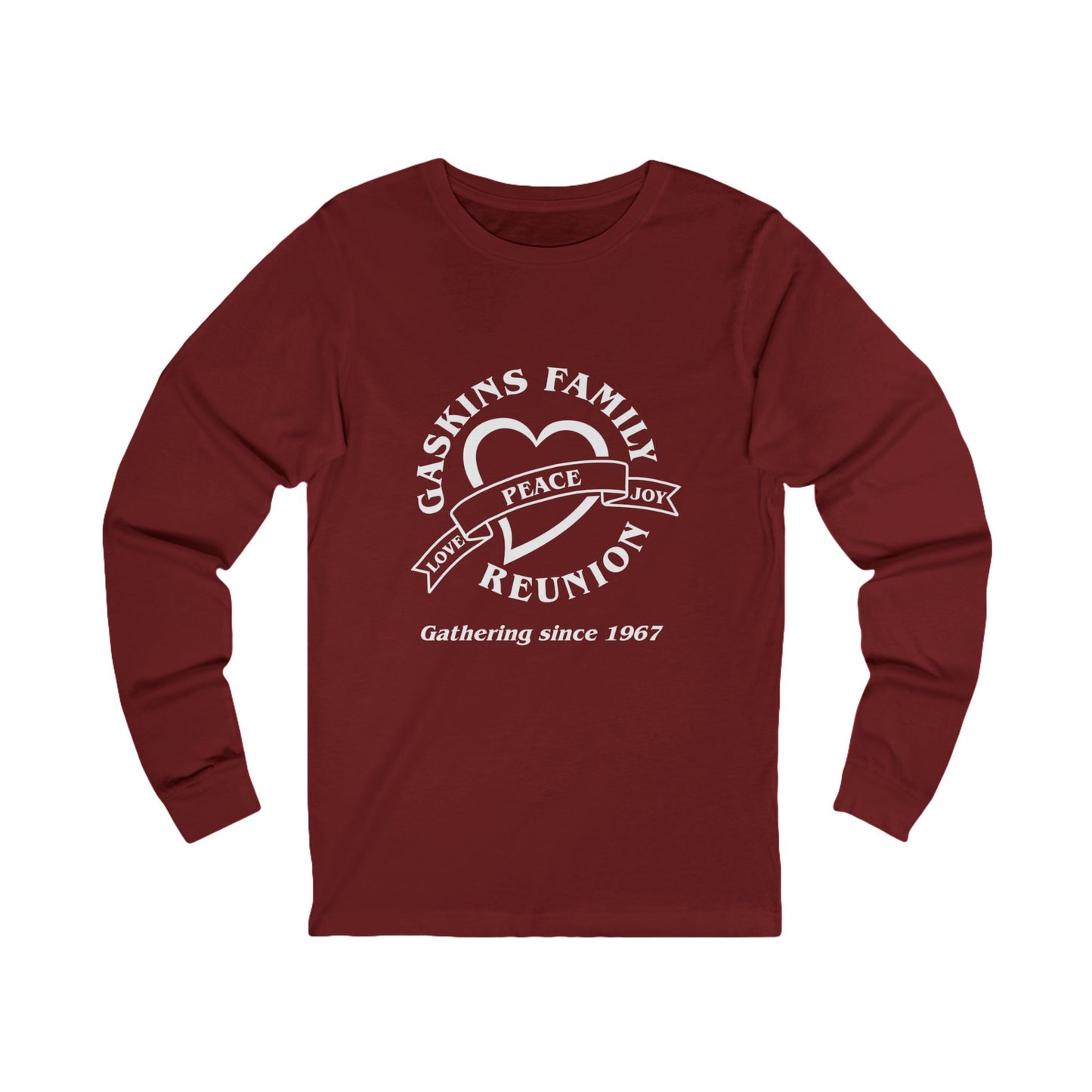 Gaskins Reunion Long Sleeve Tee - Love, Peace, Joy with White logo