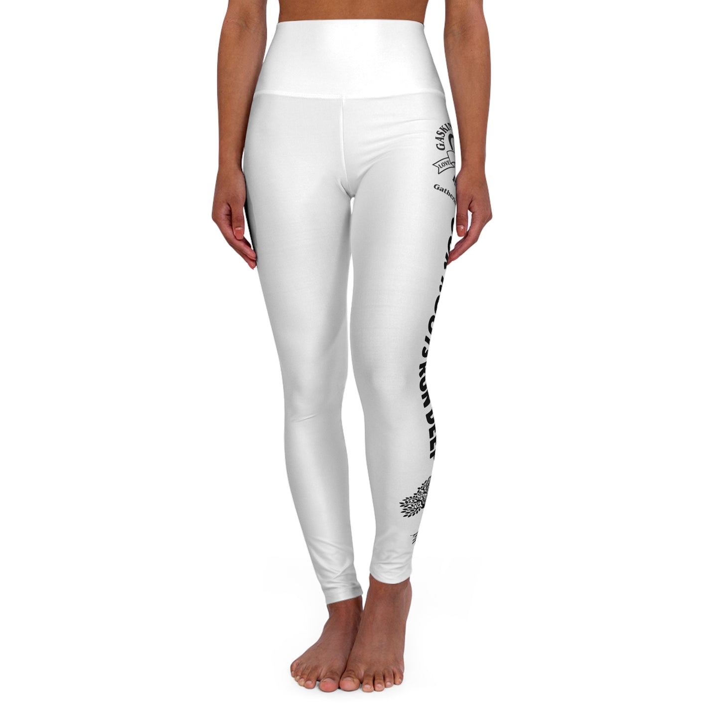 Gaskins High Waisted Yoga Leggings - White w/black design