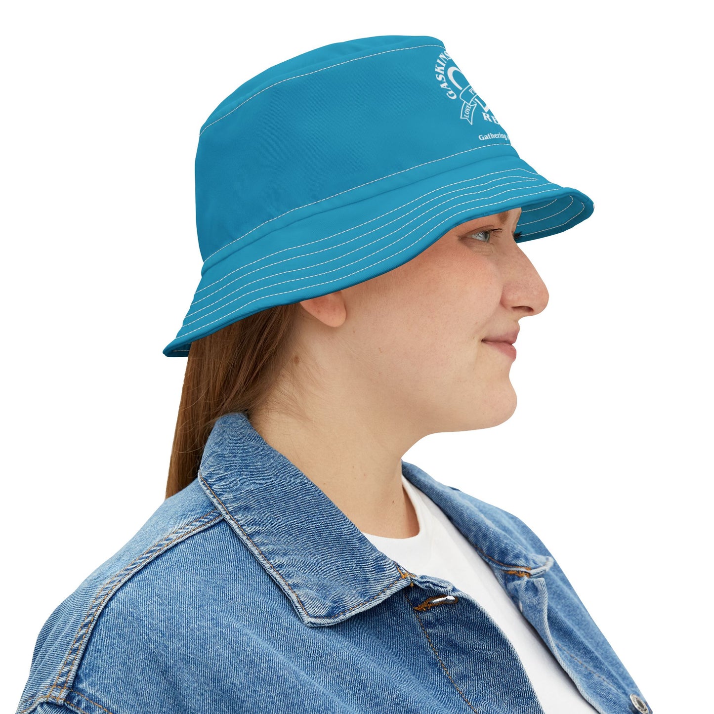 Gaskins Family Turquoise Reunion Bucket Hat - white logo