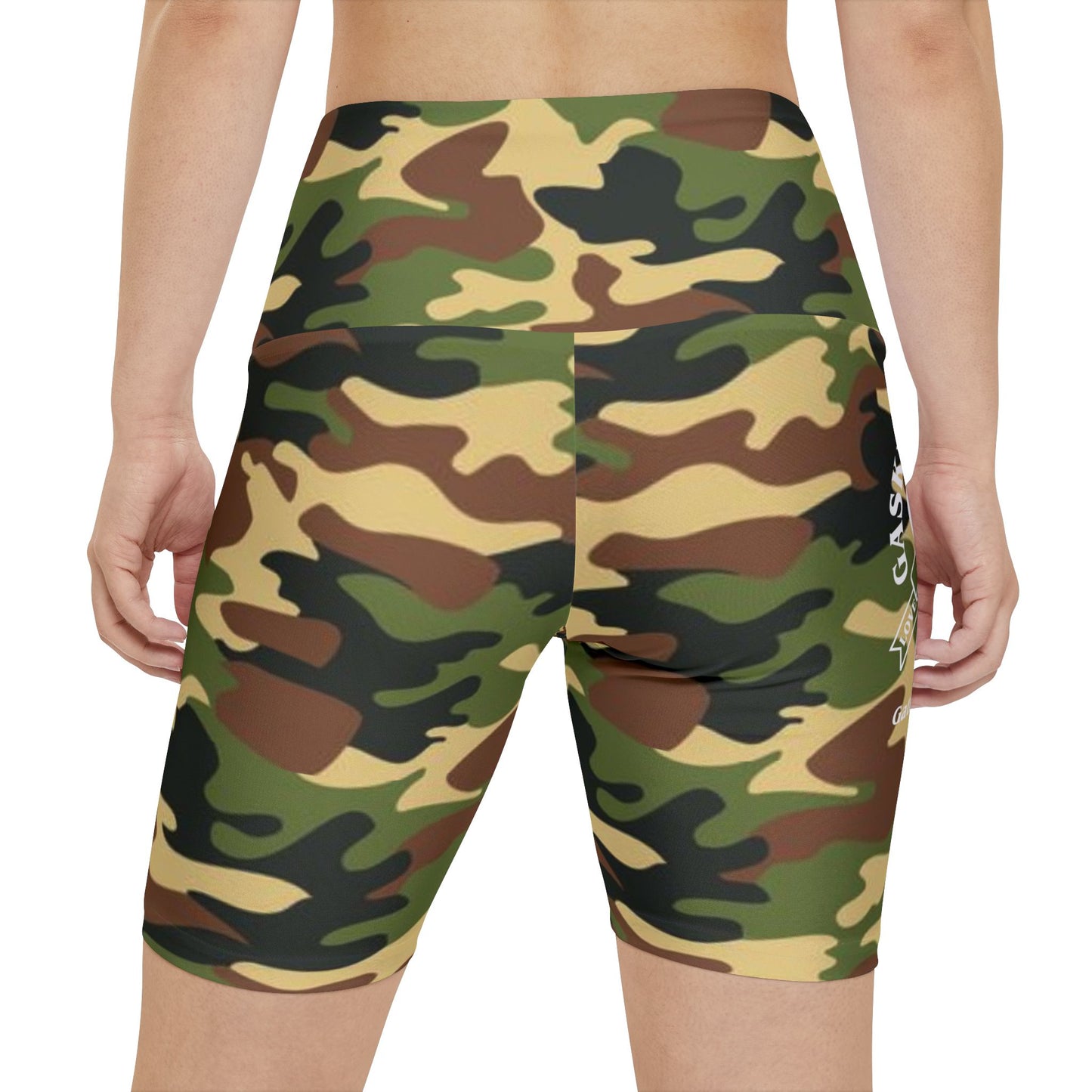 Gaskins Camo Workout Shorts for Women, bold, cool, chill