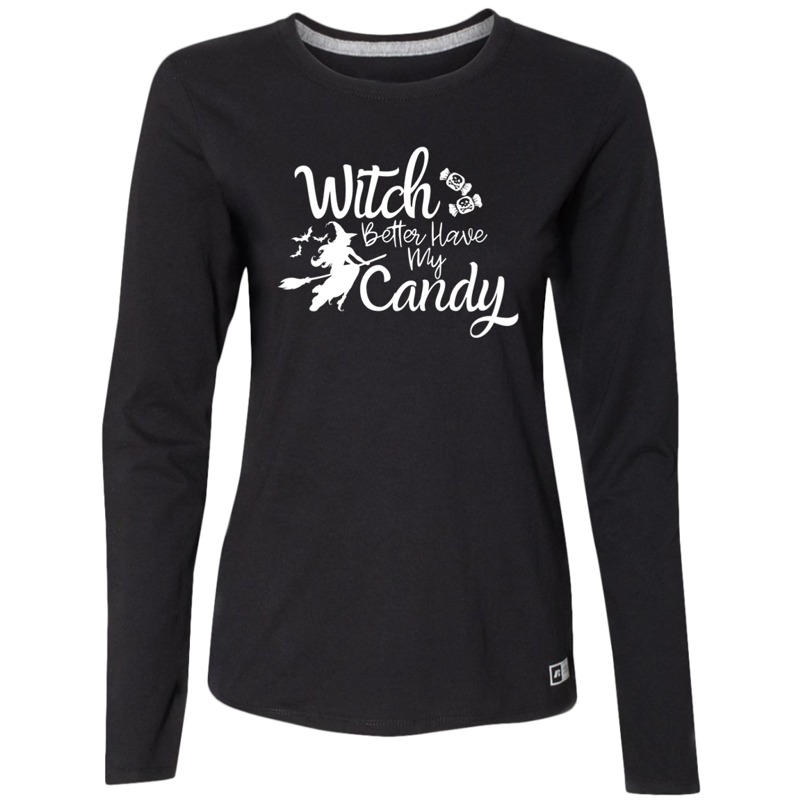 Fun Ladies' Long Sleeve Halloween Tee - Witch Better Have My Candy - black or grey