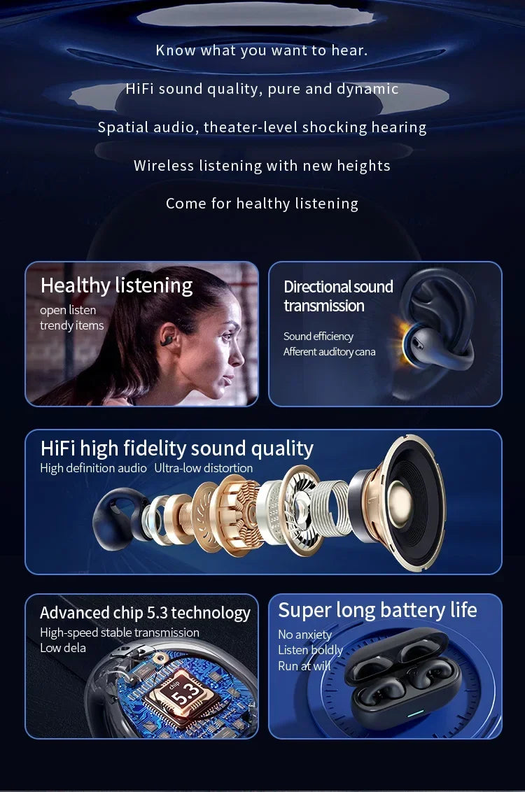 T75 Sport Bone-Conduction Bluetooth 5.3 Waterproof Headphones