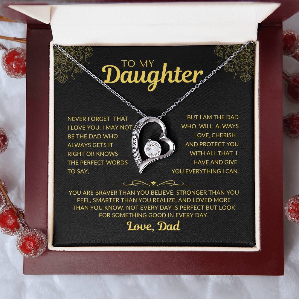 Forever Love Necklace with Beautiful Message Card from Father to Daughter, white gold/yellow gold