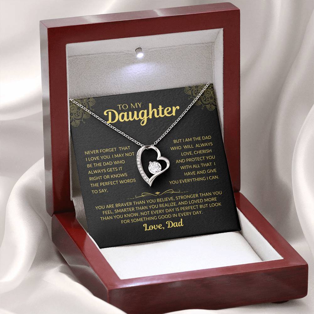 Forever Love Necklace with Beautiful Message Card from Father to Daughter, white gold/yellow gold