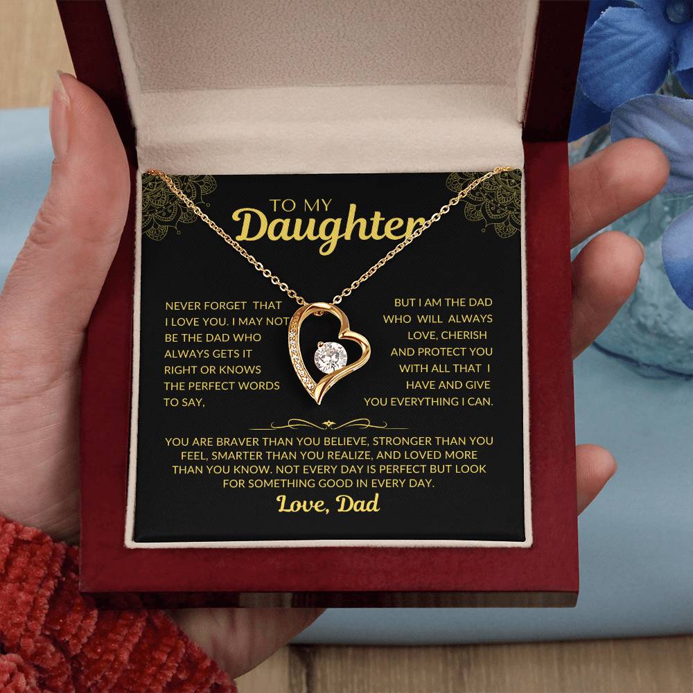 Forever Love Necklace with Beautiful Message Card from Father to Daughter, white gold/yellow gold