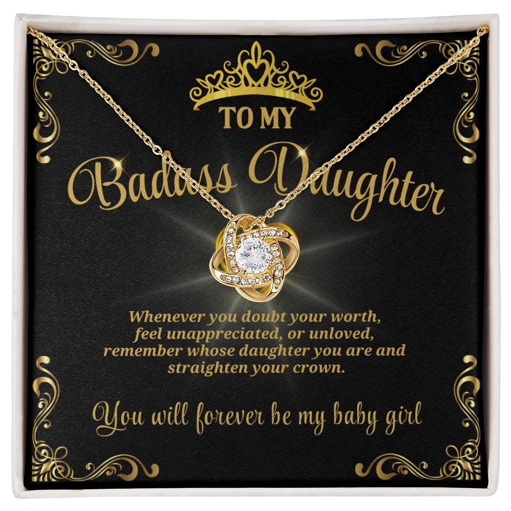 Badass Daughter Love Knot Necklace with Heart Pendant – Empowering Gift for Her