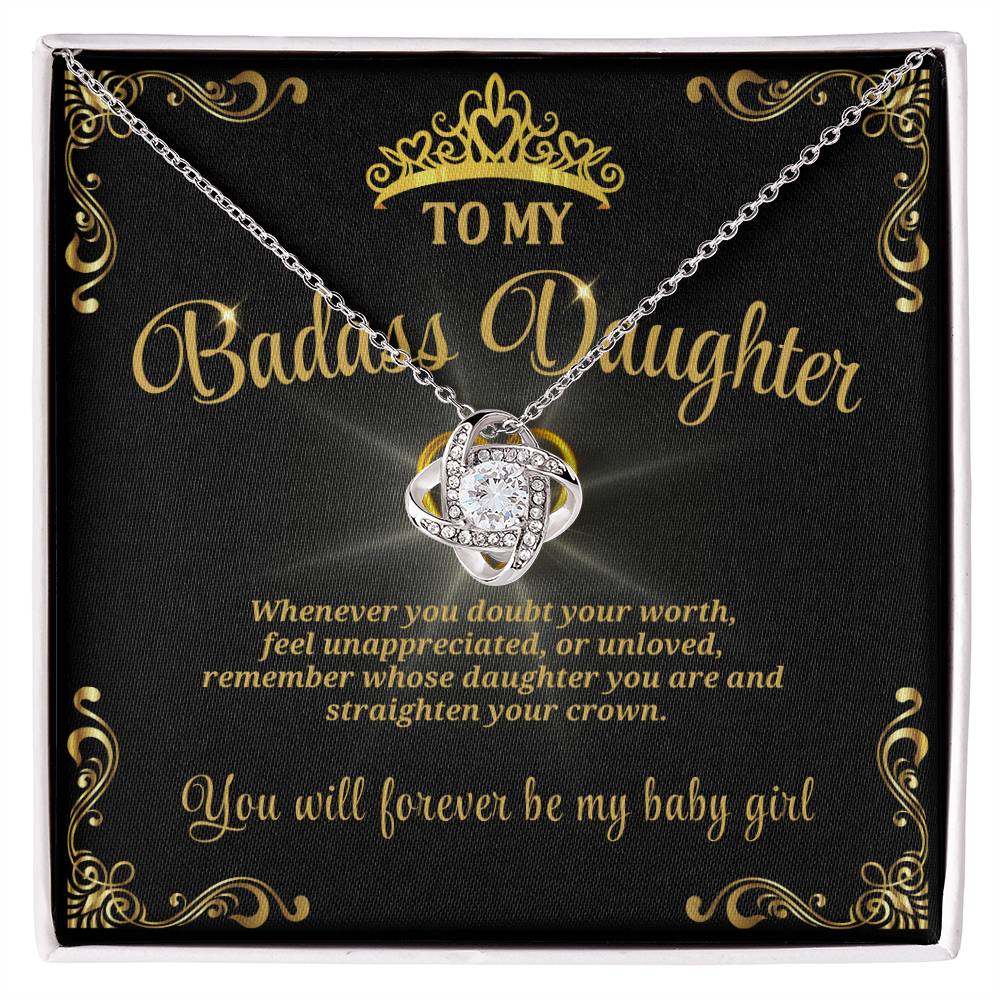 Badass Daughter Love Knot Necklace with Heart Pendant – Empowering Gift for Her