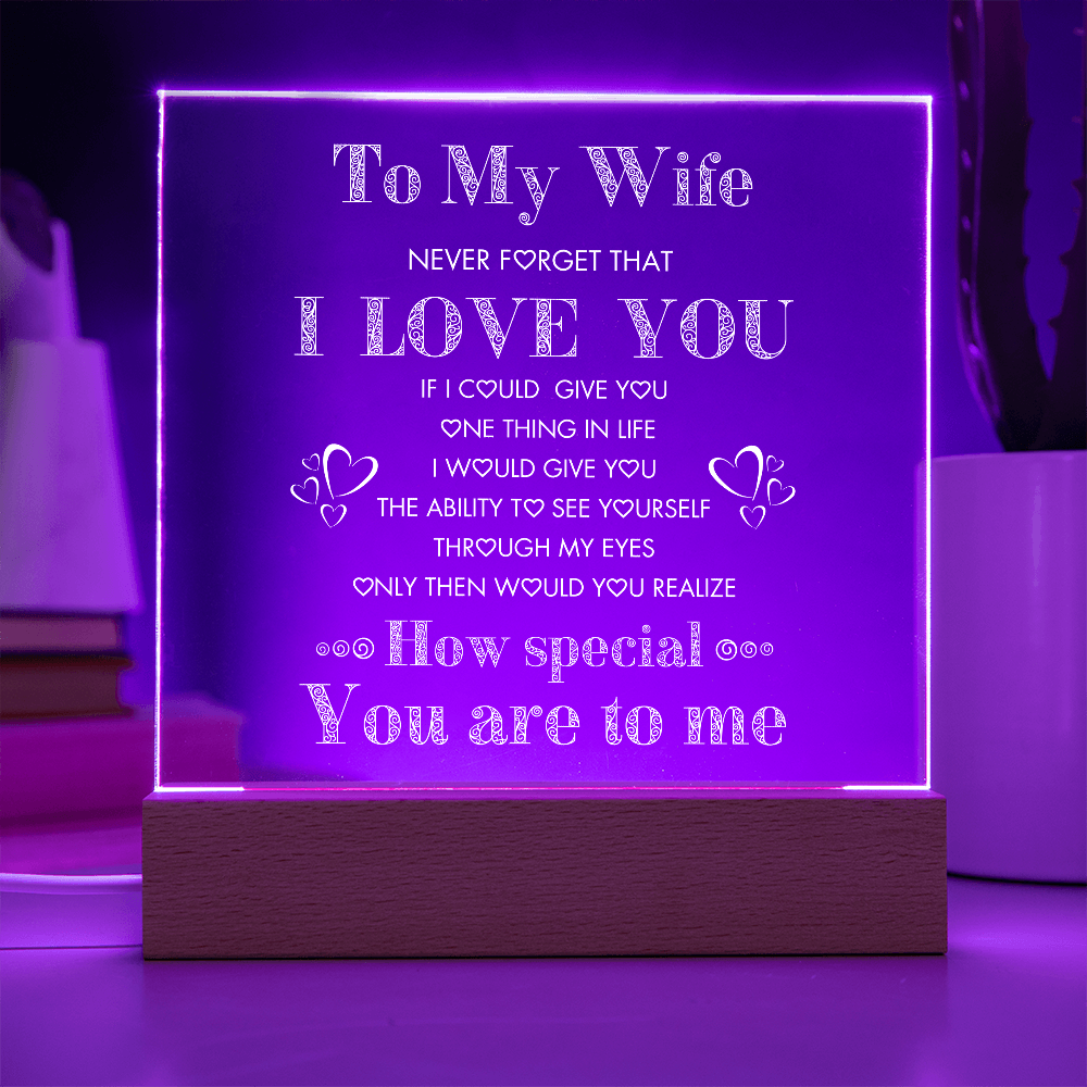 To My Wife, Never Forget I Love You Plaque, Night Lite, Great Gift Idea for Valentines, Anniversary, Birthday for Her