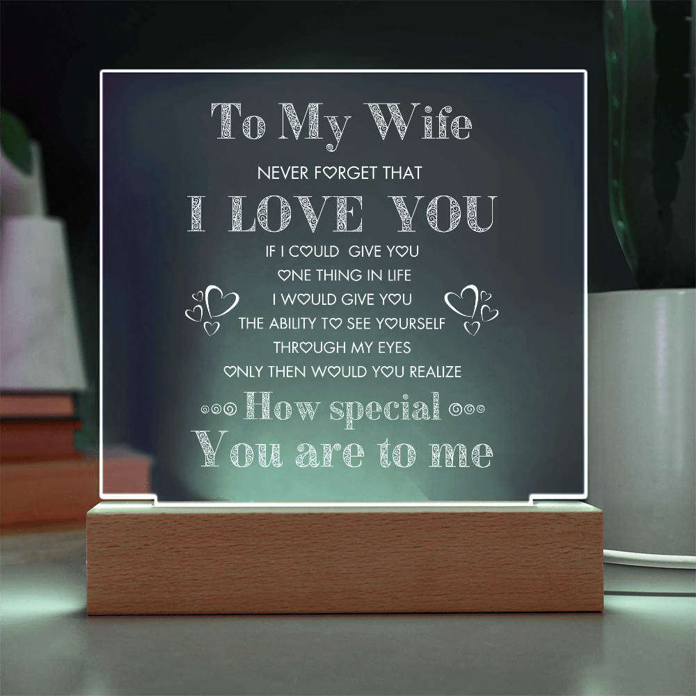 To My Wife, Never Forget I Love You Plaque, Night Lite, Great Gift Idea for Valentines, Anniversary, Birthday for Her