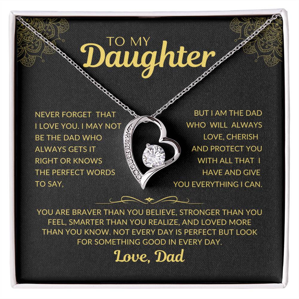 Forever Love Necklace with Beautiful Message Card from Father to Daughter, white gold/yellow gold