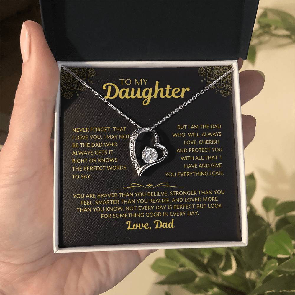 Forever Love Necklace with Beautiful Message Card from Father to Daughter, white gold/yellow gold
