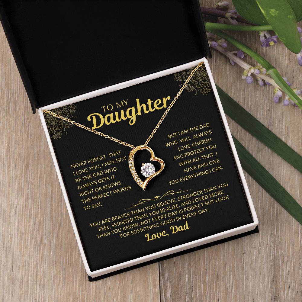 Forever Love Necklace with Beautiful Message Card from Father to Daughter, white gold/yellow gold