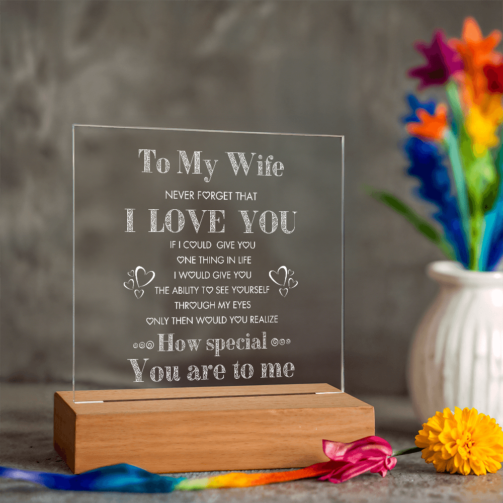 To My Wife, Never Forget I Love You Plaque, Night Lite, Great Gift Idea for Valentines, Anniversary, Birthday for Her