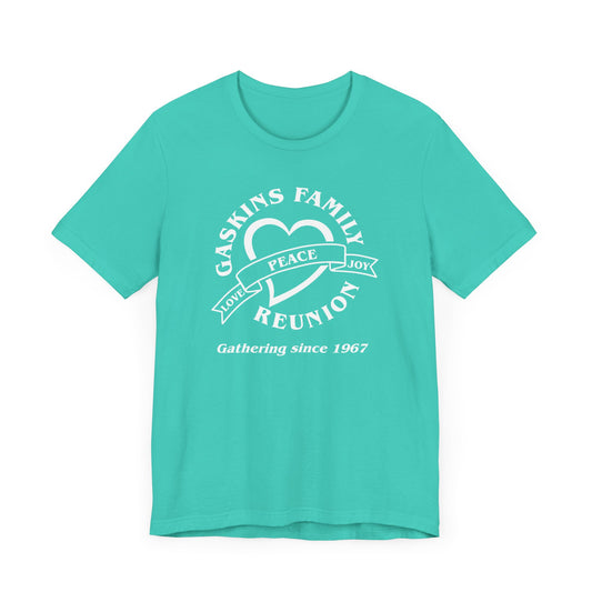 Family Reunion Short Sleeve Tee  White Logo- Gaskins Family Gathering Since 1967