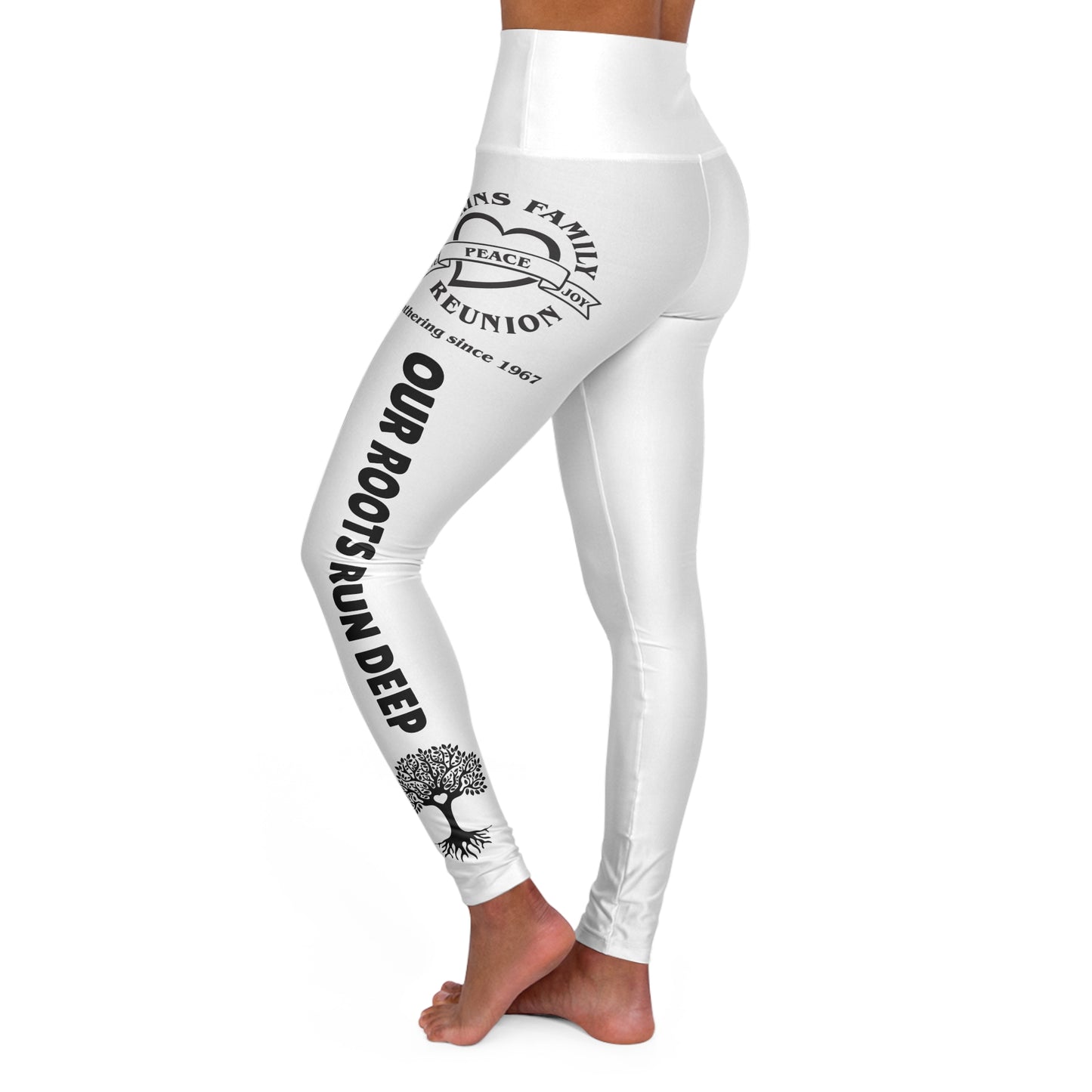 Gaskins High Waisted Yoga Leggings - White w/black design