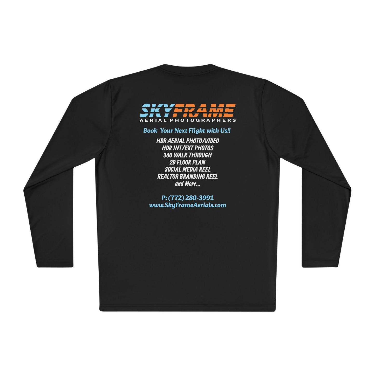 Aerial Photography Long Sleeve Tee — "SkyFrame Aerial Photographers" Logo & Services