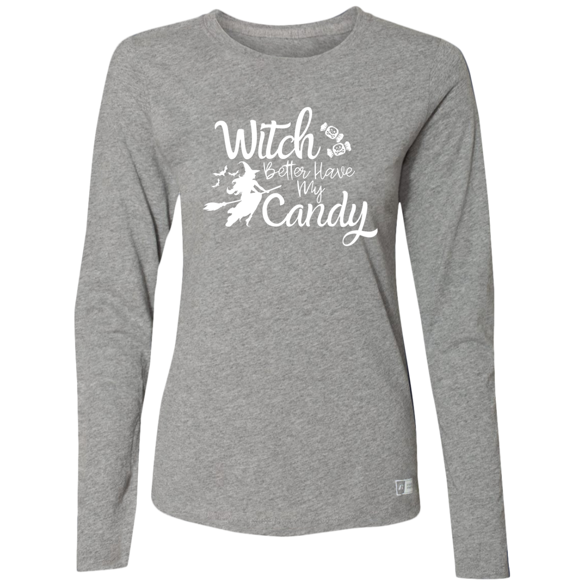 Fun Ladies' Long Sleeve Halloween Tee - Witch Better Have My Candy - black or grey