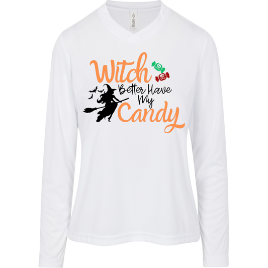 Fun Ladies' Long Sleeve Halloween Tee - Witch Better Have My Candy - white