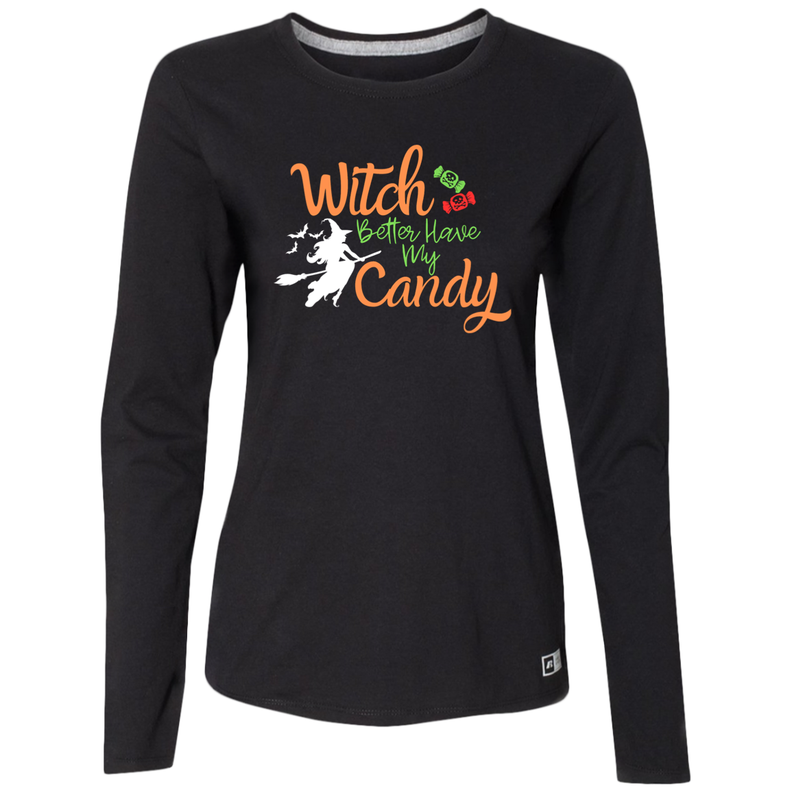 Fun Ladies' Long Sleeve Halloween Tee - Witch Better Have My Candy - black
