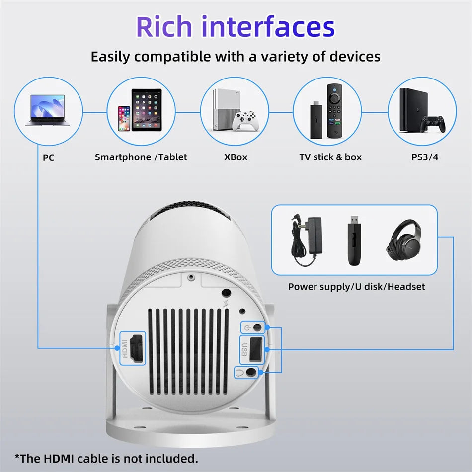 Mini Portable Projector - 260 ANSI | 1080P &amp; 4K Supported | 5G WiFi | Bluetooth | 180° Rotation | Home &amp; Outdoor Cinema