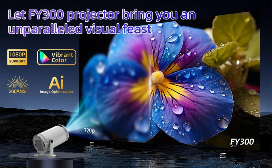 Mini Portable Projector - 260 ANSI | 1080P &amp; 4K Supported | 5G WiFi | Bluetooth | 180° Rotation | Home &amp; Outdoor Cinema