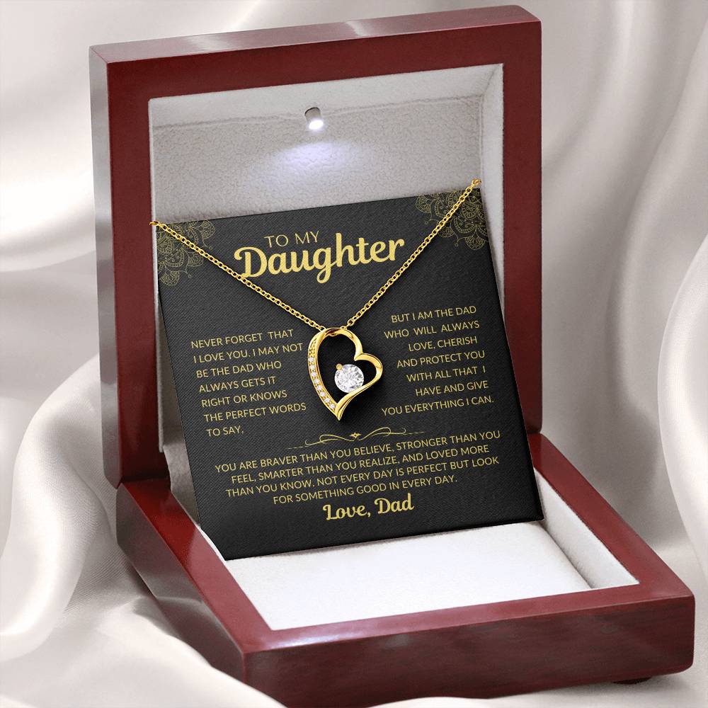 Forever Love Necklace with Beautiful  Message Card from Father to Daughter, white gold/yellow gold