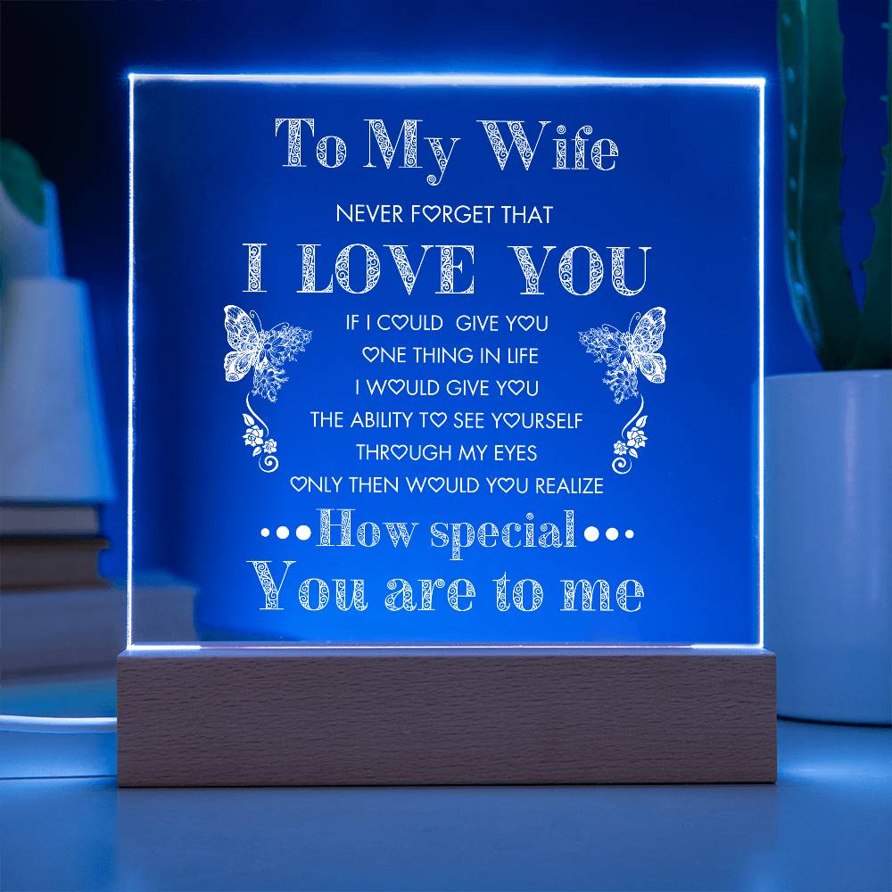 To My Beautiful Wife, Never Forget I Love You Engraved Acrylic Plaque Sentimental Love Token, Meaningful Wife Gift, Best Gift Idea for Valentines Anniversary for Her