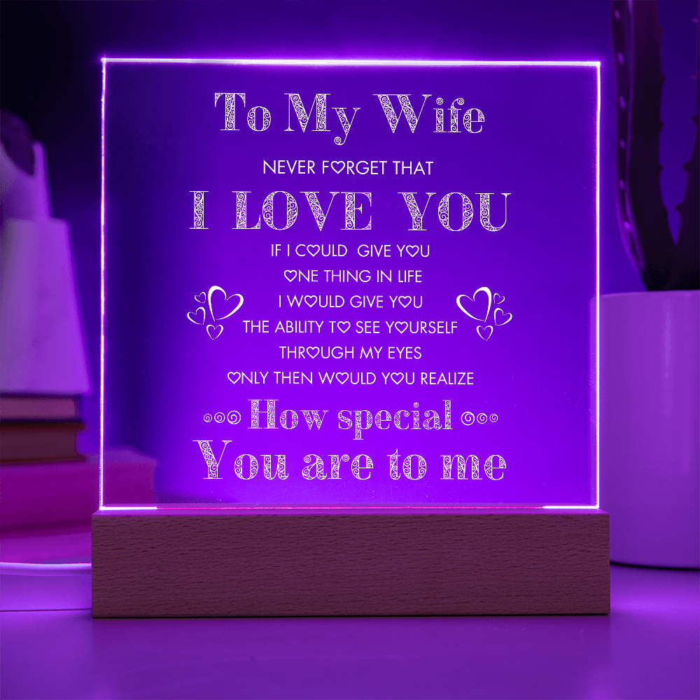 To My Wife, Never Forget I Love You Plaque, Night Lite, Great Gift Idea for Valentines,  Anniversary, Birthday for Her