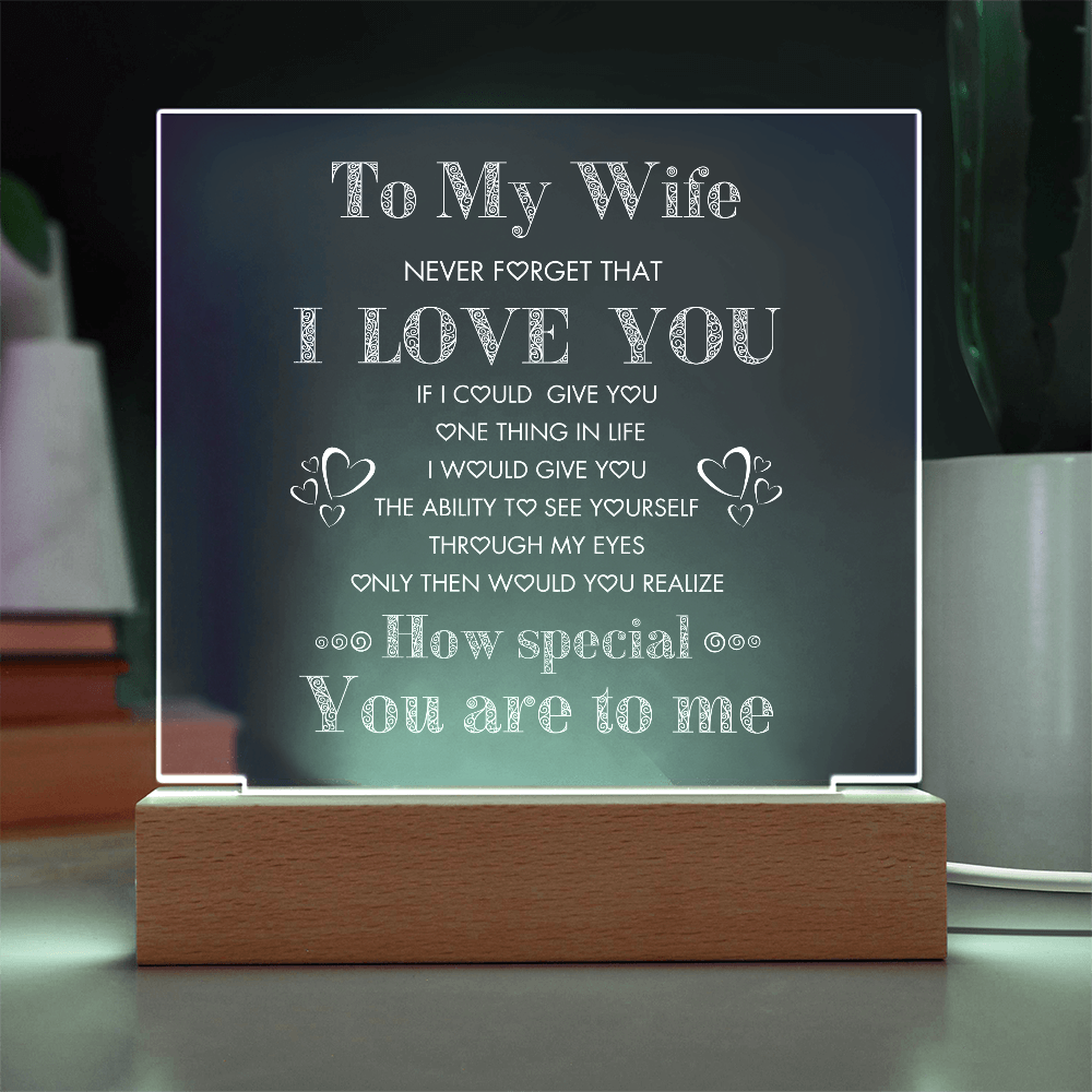 To My Wife, Never Forget I Love You Plaque, Night Lite, Great Gift Idea for Valentines,  Anniversary, Birthday for Her