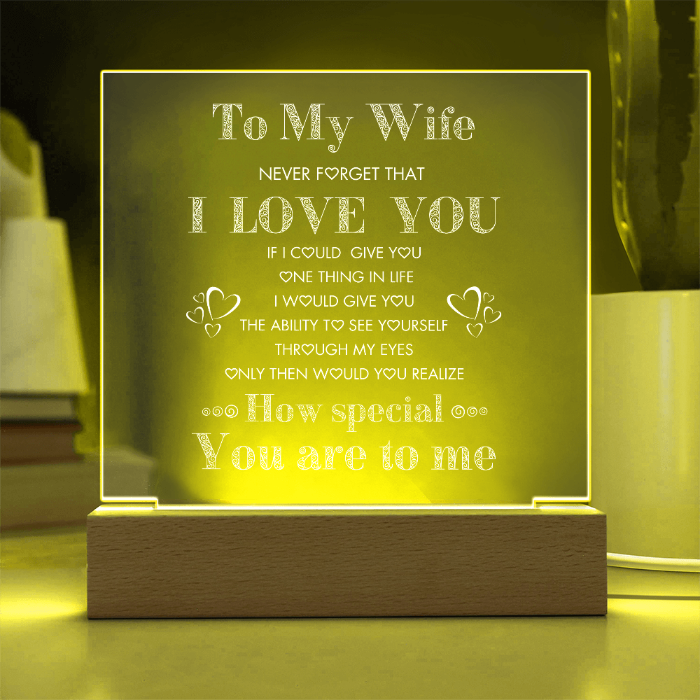 To My Wife, Never Forget I Love You Plaque, Night Lite, Great Gift Idea for Valentines,  Anniversary, Birthday for Her