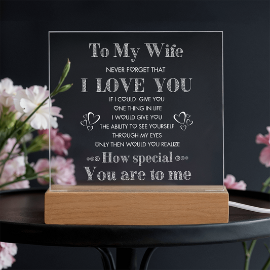 To My Wife, Never Forget I Love You Plaque, Night Lite, Great Gift Idea for Valentines,  Anniversary, Birthday for Her