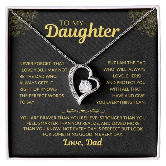 Forever Love Necklace with Beautiful  Message Card from Father to Daughter, white gold/yellow gold
