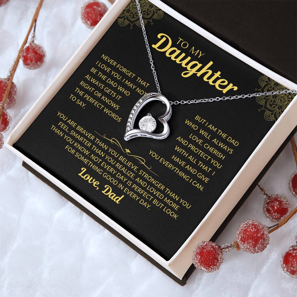 Forever Love Necklace with Beautiful  Message Card from Father to Daughter, white gold/yellow gold