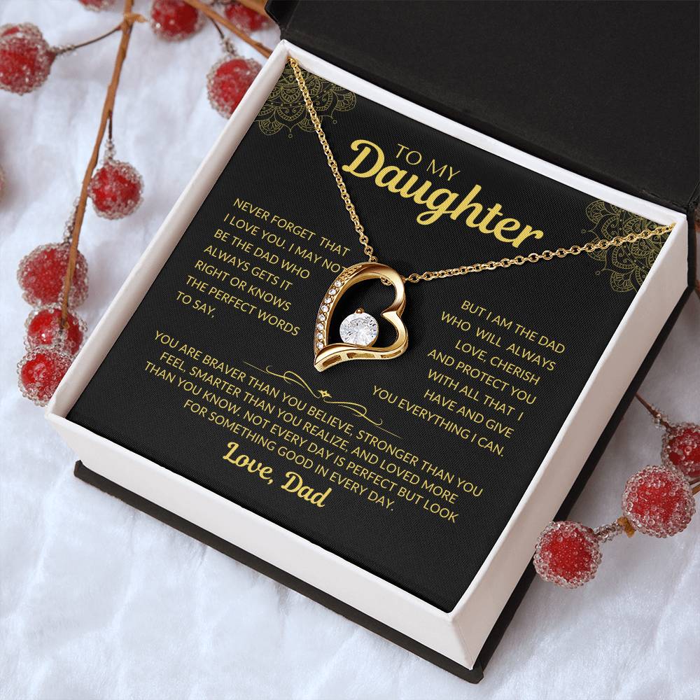 Forever Love Necklace with Beautiful  Message Card from Father to Daughter, white gold/yellow gold