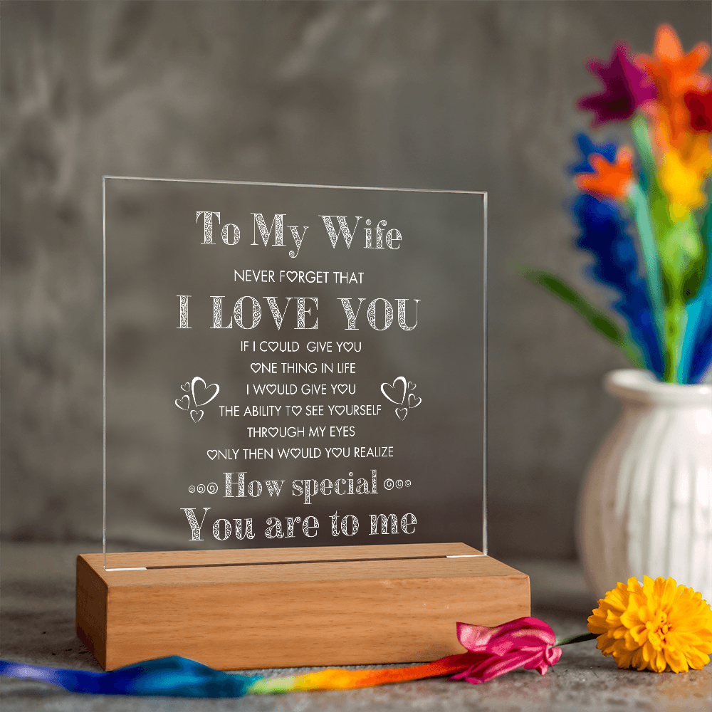 To My Wife, Never Forget I Love You Plaque, Night Lite, Great Gift Idea for Valentines,  Anniversary, Birthday for Her