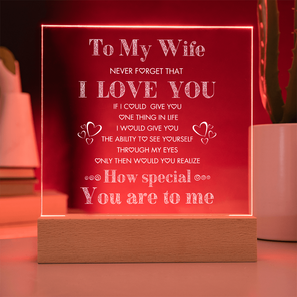 To My Wife, Never Forget I Love You Plaque, Night Lite, Great Gift Idea for Valentines,  Anniversary, Birthday for Her