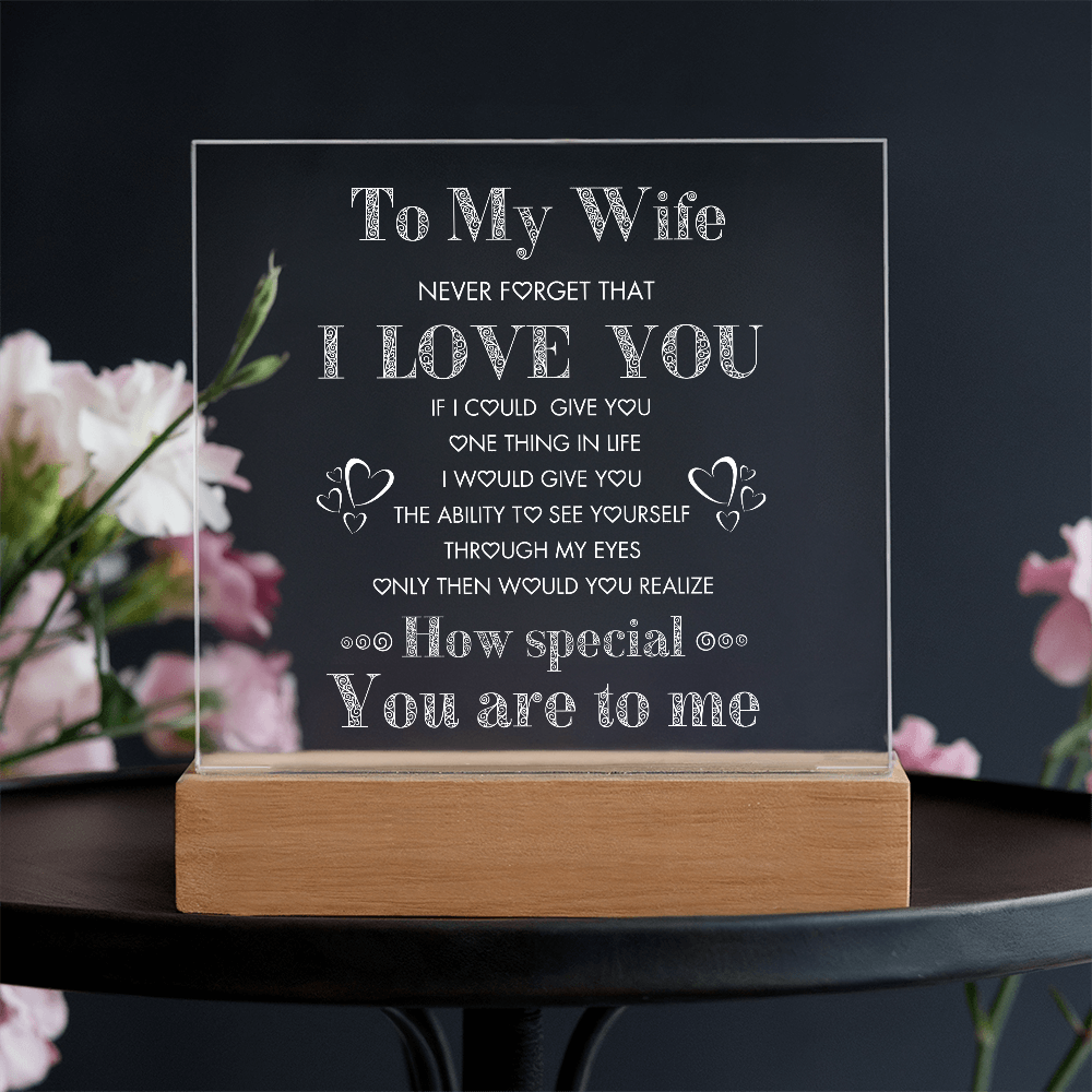 To My Wife, Never Forget I Love You Plaque, Night Lite, Great Gift Idea for Valentines,  Anniversary, Birthday for Her